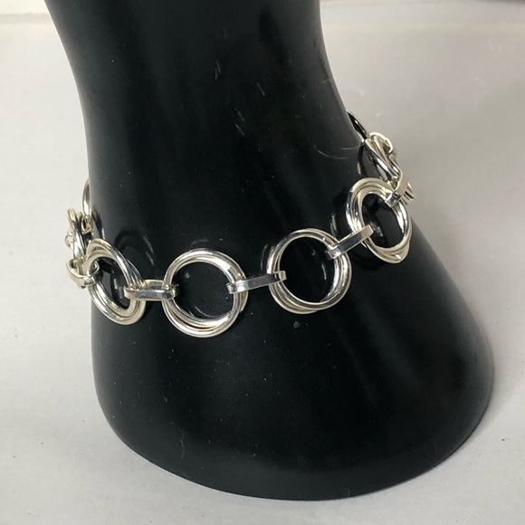 Double Round Link Sterling Silver Toggle Closure Bracelet - Picture 4 of 13